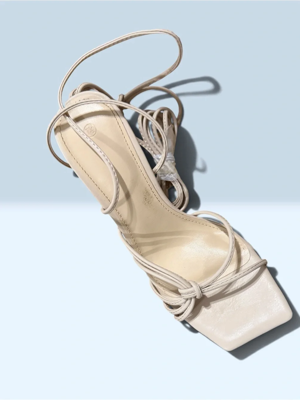 Beige Strappy Square-Toe Stiletto Sandals